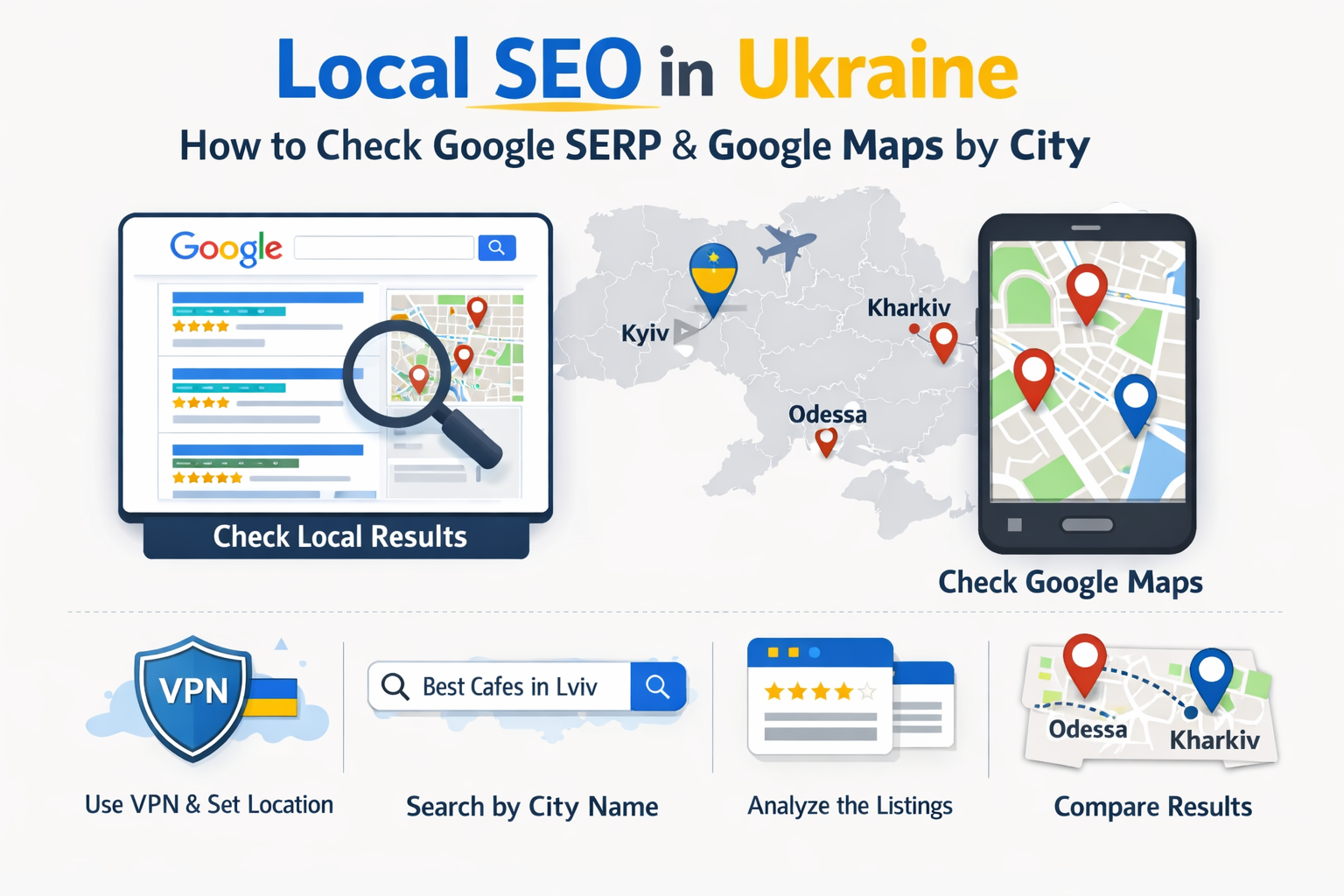 Локальна видача України: перевірка Google SERP і Google Maps по містах